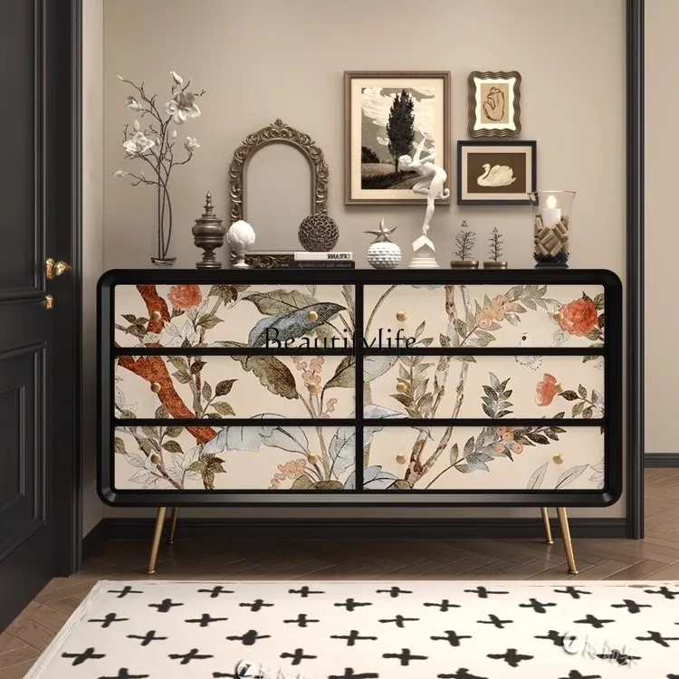 

French retro living room partition entrance entrance cabinet opposite the door against the wall solid wood storage storage chest