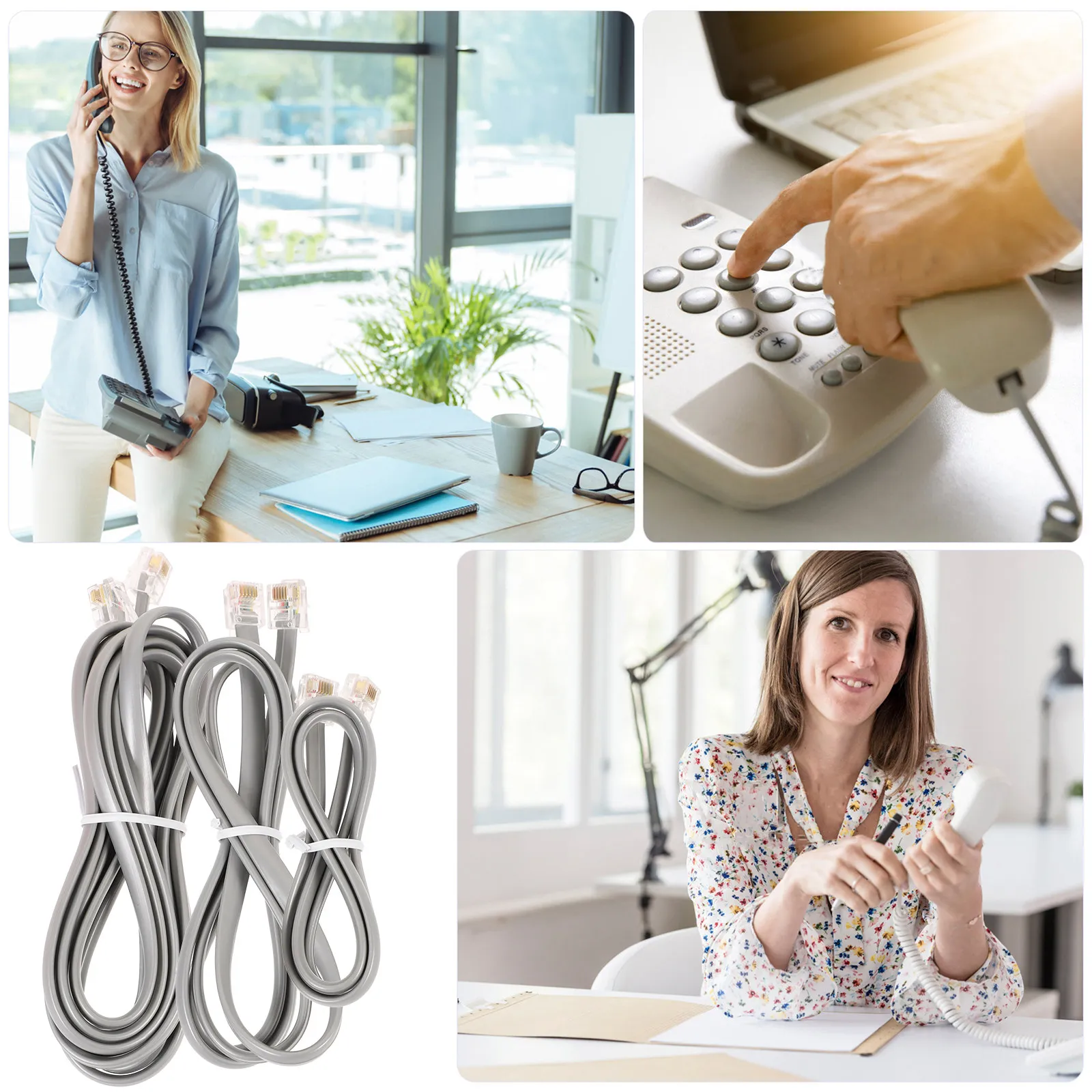 3Pcs Telephone Wire Cable Extension Sturdy Landline Phone Cord Kits Corrosion Resistant Phone Line for Home Office Use