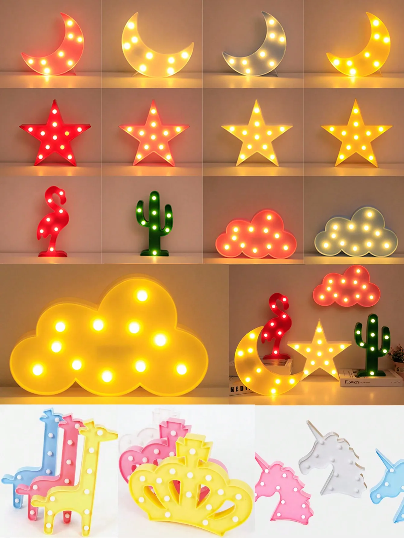 Decorative Night Lights,Marquee Light ,Decorative Moon-star Night Light,LED Crescent Moon Cloud Star Marquee Sign Lights for Roo