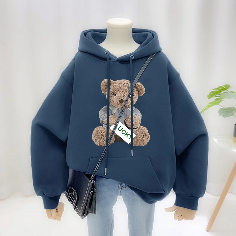 

MATTA 2022 American retro ins tide bear sweatshirt women's autumn and winter oversize pile thick large size loose hooded jacket