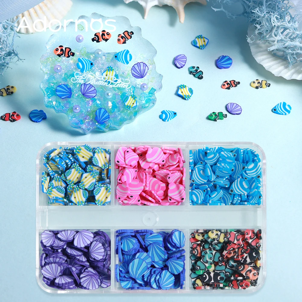 Kawaii Summer Ocean Polymer Clay Slices Colorful Seashell Fish Resin Art Supplies for Resin Crafts Fillers Silicone Mold Jewelry