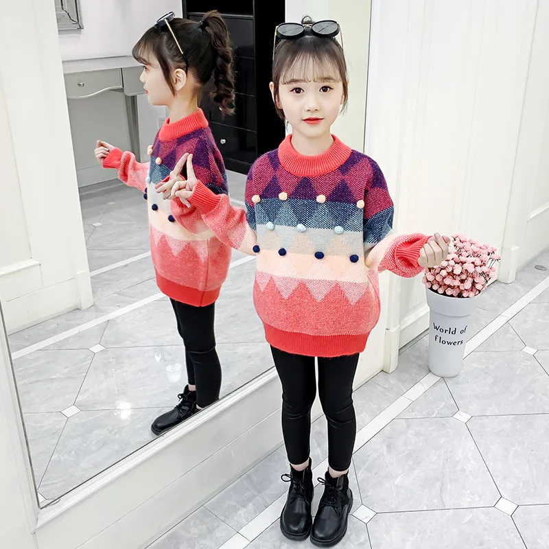 Winter Children\'s Sweater Children\'s Clothing Kids O-Neck Pullover Knitting Sweaters Girl\'s Clothes Outerwear Keep Warm