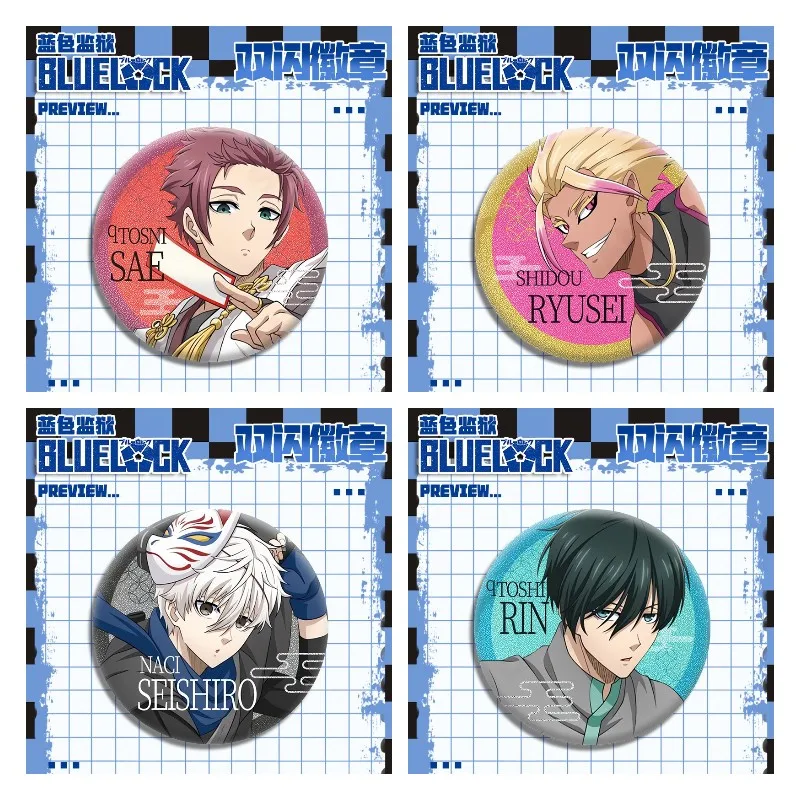 Anime BLUE LOCK Figures Itoshi Sae Nagi Seishiro Shidou Ryuusei Cosplay Double Flash Metal Badge Fashion Brooch Decor Xmas Gift