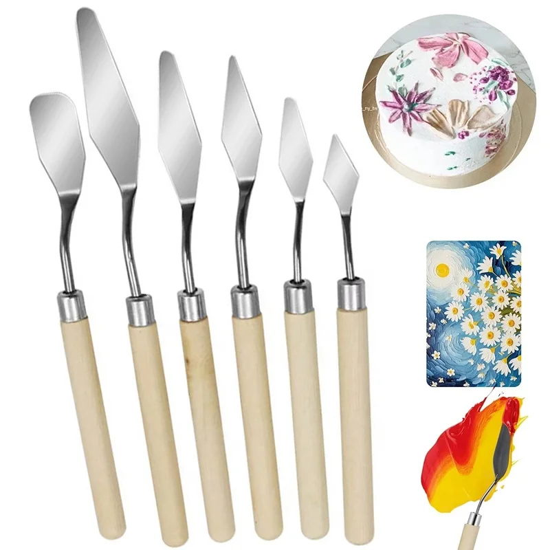 7Pcs Stainless Steel Scraper Painting Tool For Artist Crafts Cake Decorating Flexible Painting Knives Drawing Stationery Tools