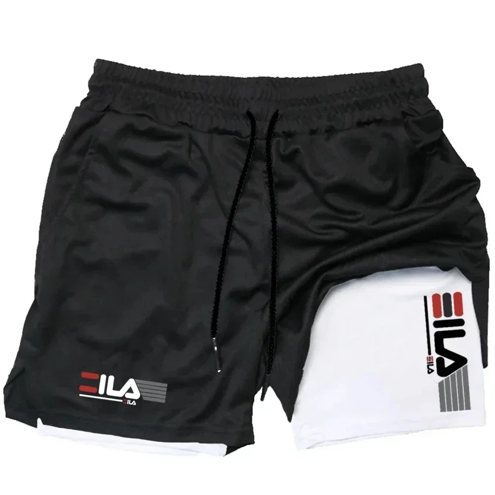 Men's sports shorts double layer two-in-one quick-drying breathable casual shorts summer running sportswear pants M-3XL