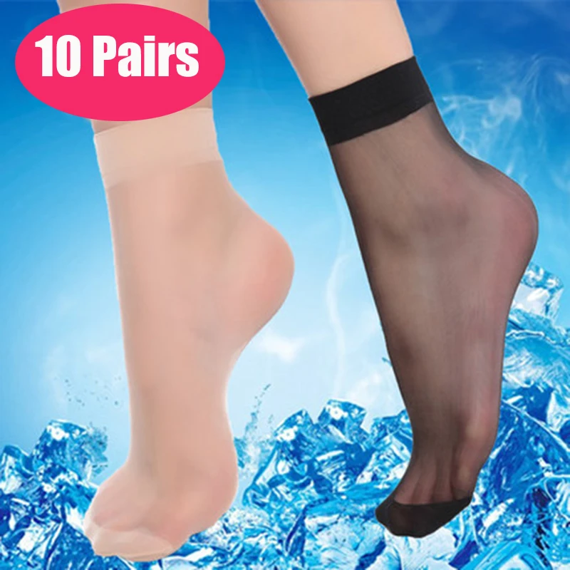 10 Pair Women Socks Elastic Ultra-thin Transparent Short Socks Crystal Socks High Elastic Skin Color Nylon Short Socks Wholesale