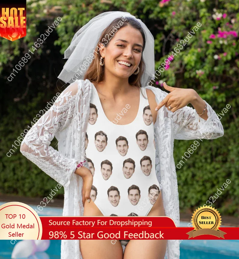 

Bachelorette Swimsuit Custom Photo Face Swim Suits Personalized Bathing Suit Bride Squad Swimsuit Funny Suits One Piece Swimwear