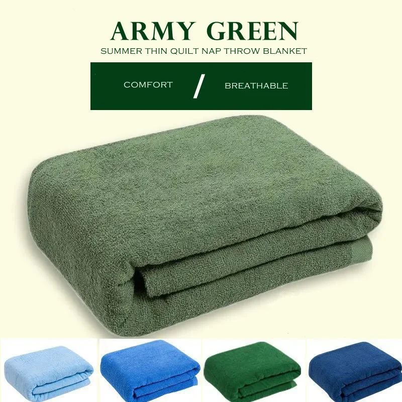 

WASART Summer army green towel cotton quilt nap blanket soft bedspread air conditioning cool thin comforter luxury bedding 150