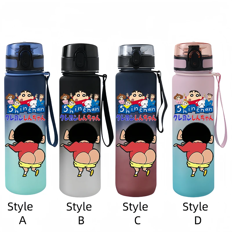 Crayon Shin-chan Anime Peripheral Water Cup, botella de agua de plástico esmerilada para bebidas calientes, regalo de dibujos animados para niños, 650ml