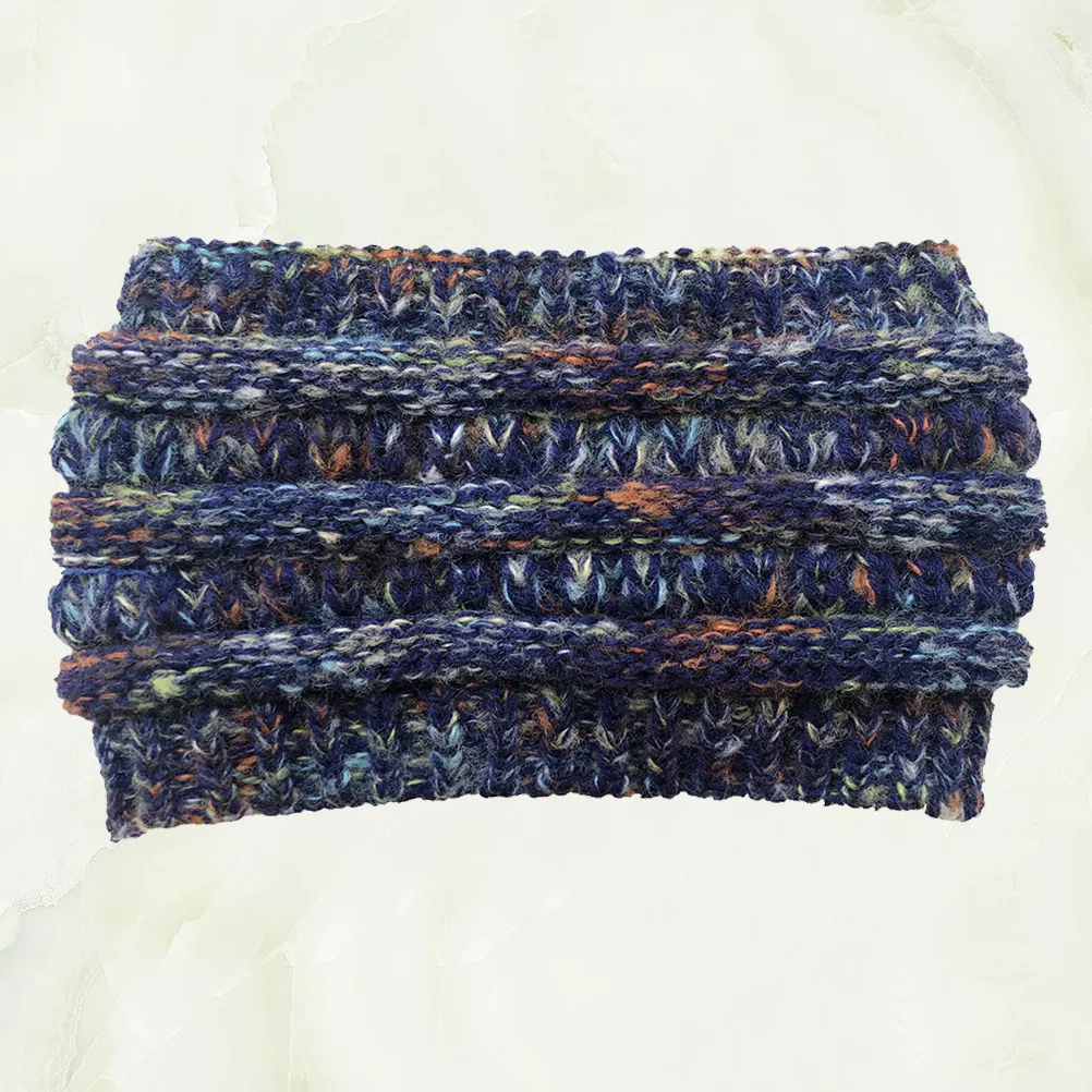 

Woolen Yarn Headband Colorful Spot Knitted Ponytail Hat Navy Thickened Outdoor Camping Hiking Snowboarding