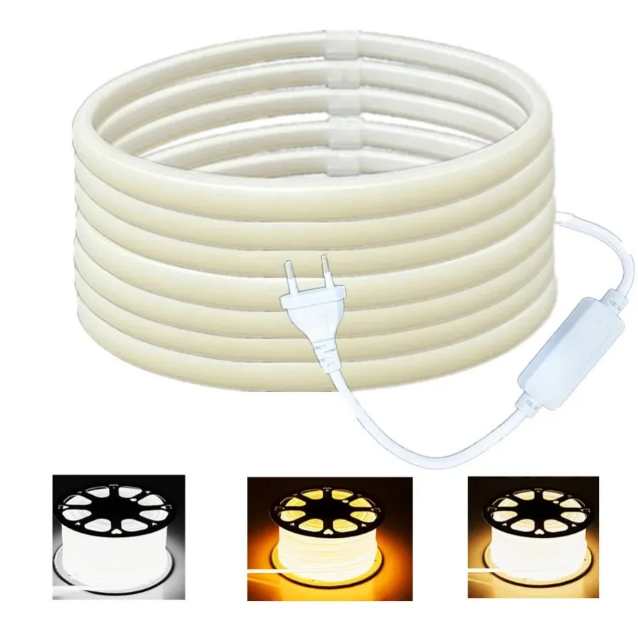 

COB LED Strip Light 288leds/M Waterpr IP65 220V EU Plug RA90 warm white 3000K 4500K 6500K Flexible LED Tape For Bedroom Kitchen