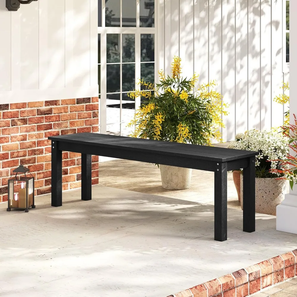 Outdoor Bench, 2-3 Person Patio Bench, 55 Backless Garden Dining Bench with Slatted Seat, Weatherproof Park Bench