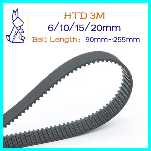 HTD 3M 벨트 폭 6 10 15 20mm 타이밍 벨트 3M 폐쇄 루프 고무 벨트 길이 90mm~255mm 피치 3mm 30~85치 3M 동기 벨트
