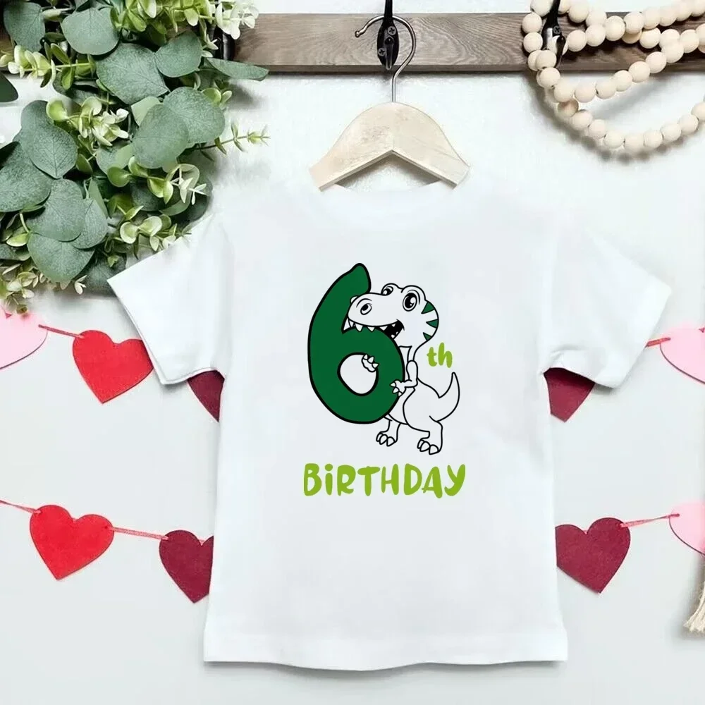 Kid 1st Birthday Dinosaur Holding Number One Graphic Short Sleeve T Shirt First Birthday Party Theme Casual Boys Celebration Top