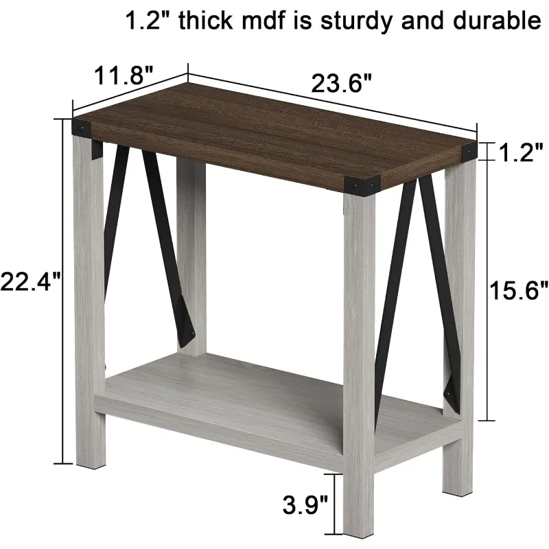 農家のエンドテーブル2個セット、収納棚付きの狭いサイドテーブル、素朴なデザインのナイトスタンド、ソファテーブル