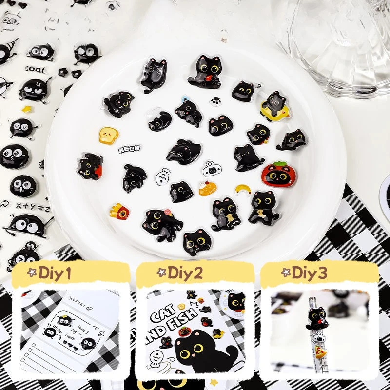 1/2 Sheets Black Cat Relief 3D Fun Sticker - Phone Diary Scrapbook Decorative Sticker image 5