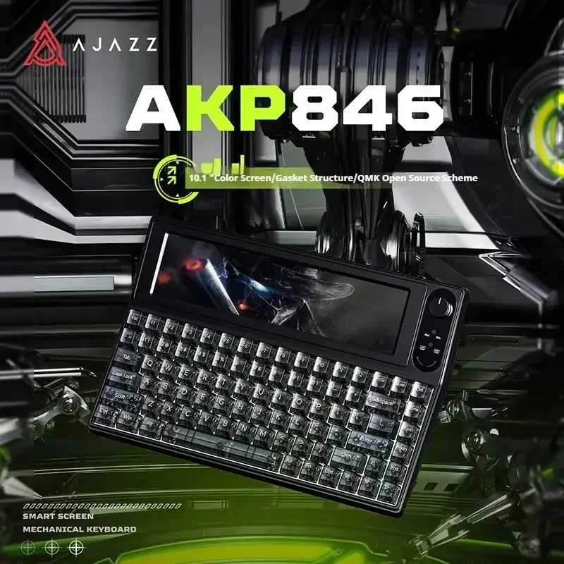 

Ajazz AKP846 Умная механическая клавиатура с дисплеем горячей замены и 10,1-дюймовыми цветными колпачками из ПБТ, прокладка для ПК, ноутбука