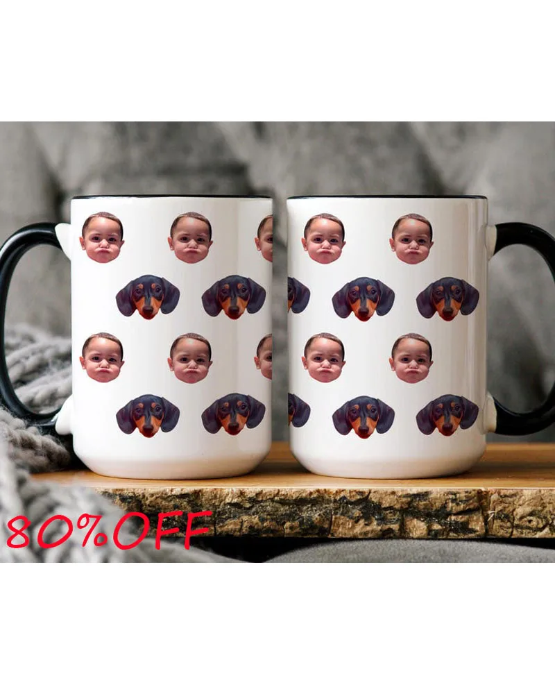 

Face Mug Novelty Portrait Mug Personalized Custom Dogs Kids Daddy Mom Photo Unique Gift for Father's Day & Mom Funny Face Gift