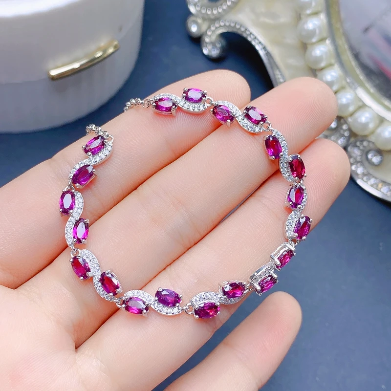 

Fresh Natural Garnet Bracelet in various shapes new 925 Sterling Silver women