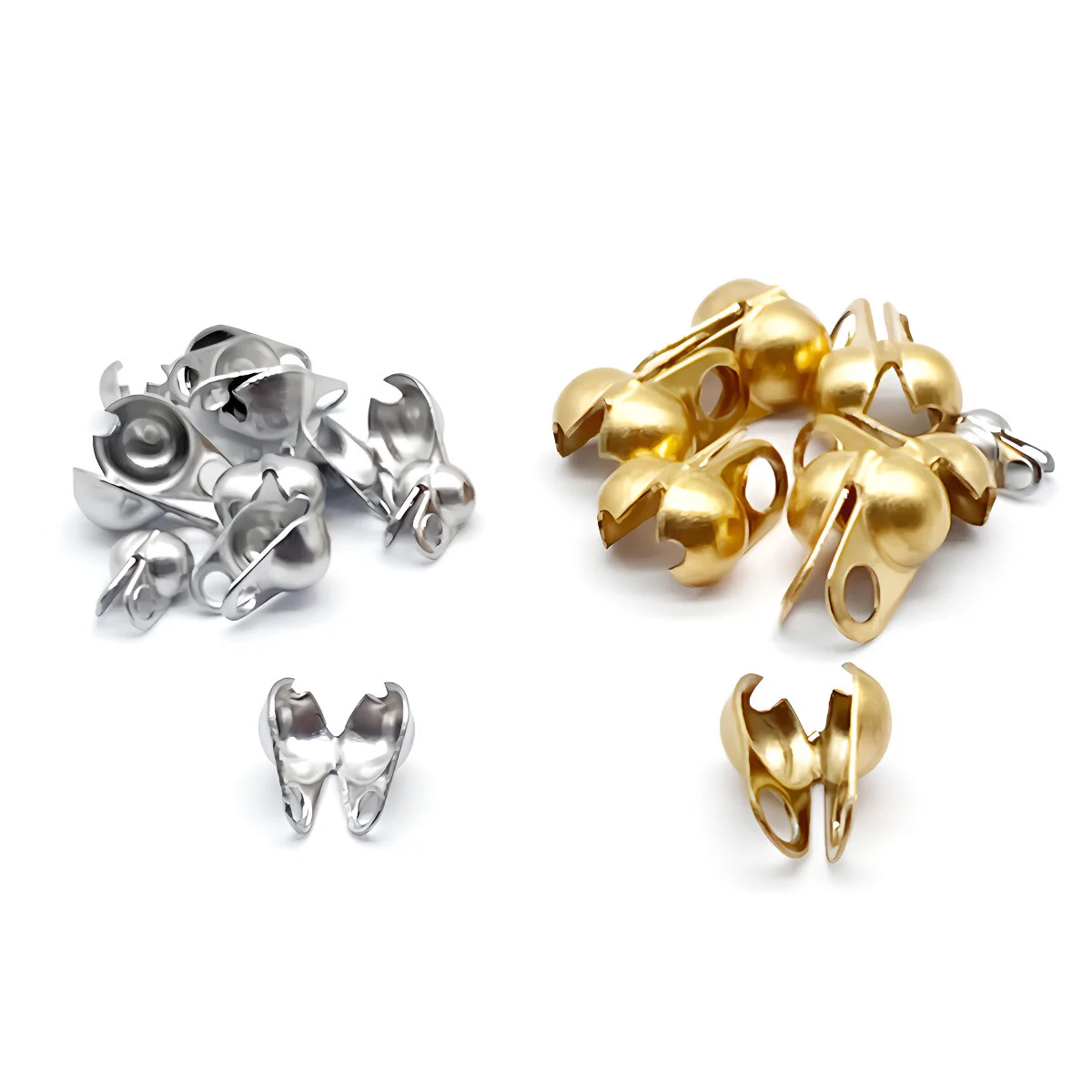30/50 Stück 1,5-5mm Crimp-Perlen-Endkappen in Goldfarbe aus Edelstahl für Schmuckverbinder, Clips, Verschlüsse und Zubehörteile – Detail 5