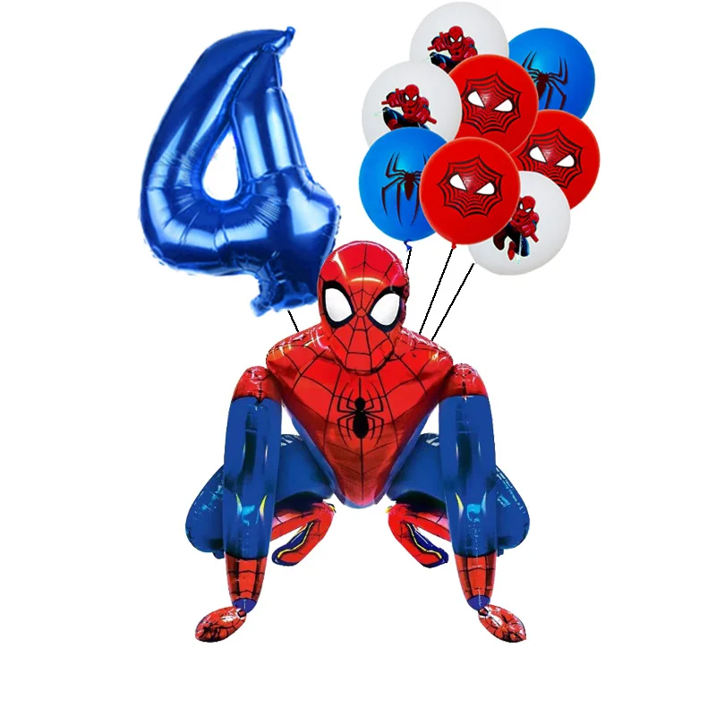 Decoraciones de fiesta de cumpleaños de SpiderMan para niños, globos de papel de aluminio de látex, tema de araña, suministros para eventos, vajilla