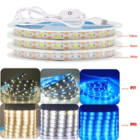 5V LED Strip Light USB Dimmer/Switch White Warm Blue Waterproof Adhesive Tape 2835 60LEDs Cabinet Room Night Lighting 1M 3M 5M 6