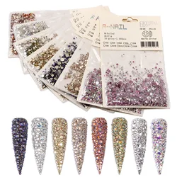 1 Pack Nail Rhinestone SS2-SS20 Flat Bottom AB Flame Crystal Rose Gold Row Drill Shiny Glass Diamond 3D Nail Art Decor Charm Set