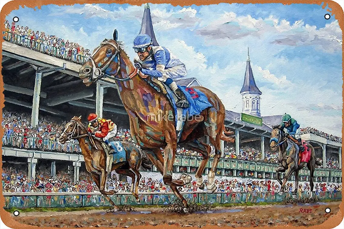 Kentucky Derby - Down The Stretch Poster Metal Tin Sign 8X12 Inches Man Cave Retro Vintage Wall Decor Art