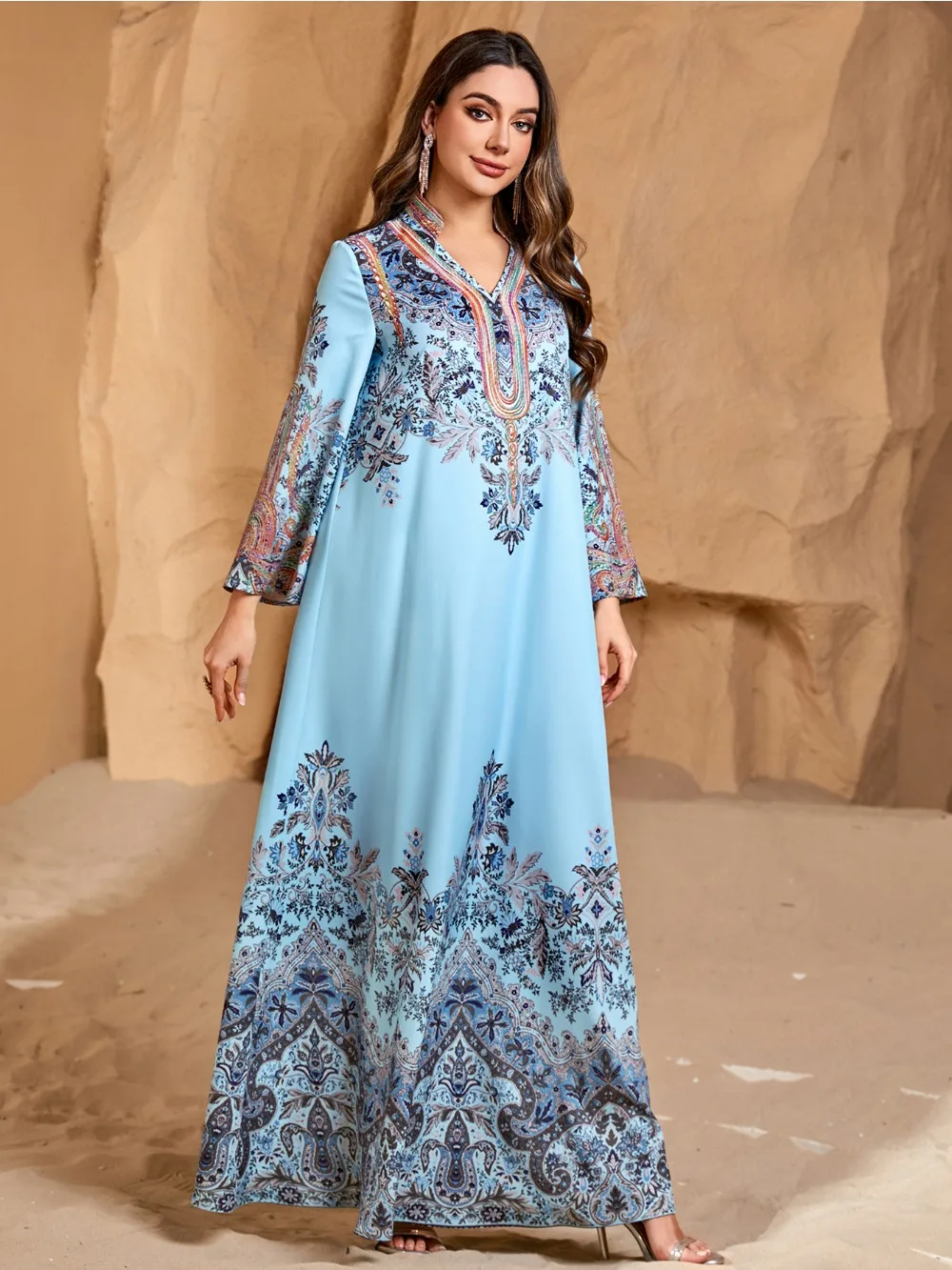 Eid prière musulman marocain Robe femmes imprimer Abaya élégant Ramadan robes de soirée dubaï Islam caftan Robe Longue robes Largo
