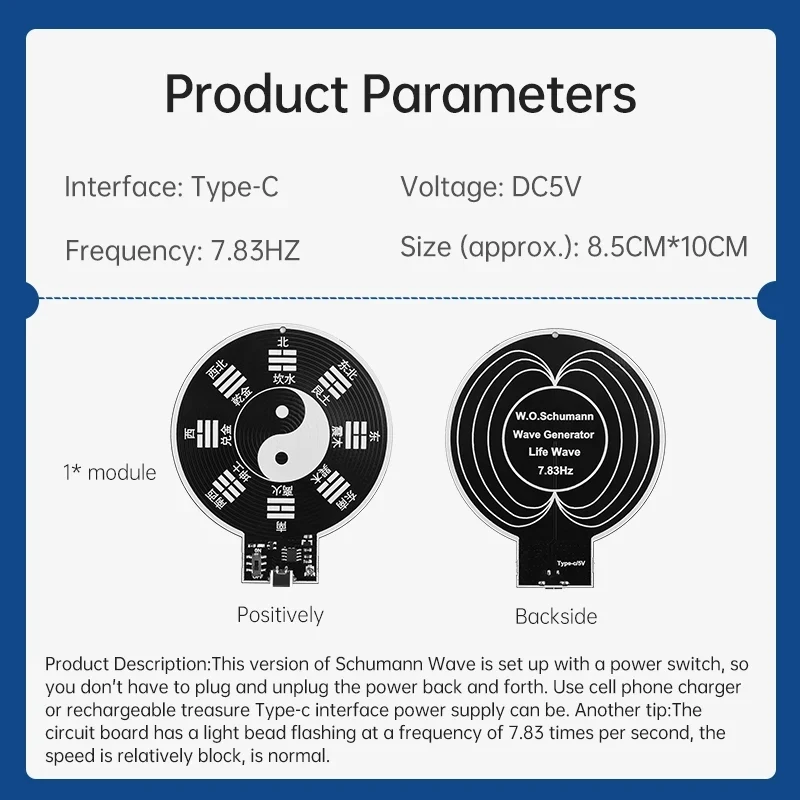 Generador de resonancias Schumann de 7,83 Hz Generador de ondas de pulso de frecuencia ultrabaja Resonador de audio tipo C Suministro para el hogar