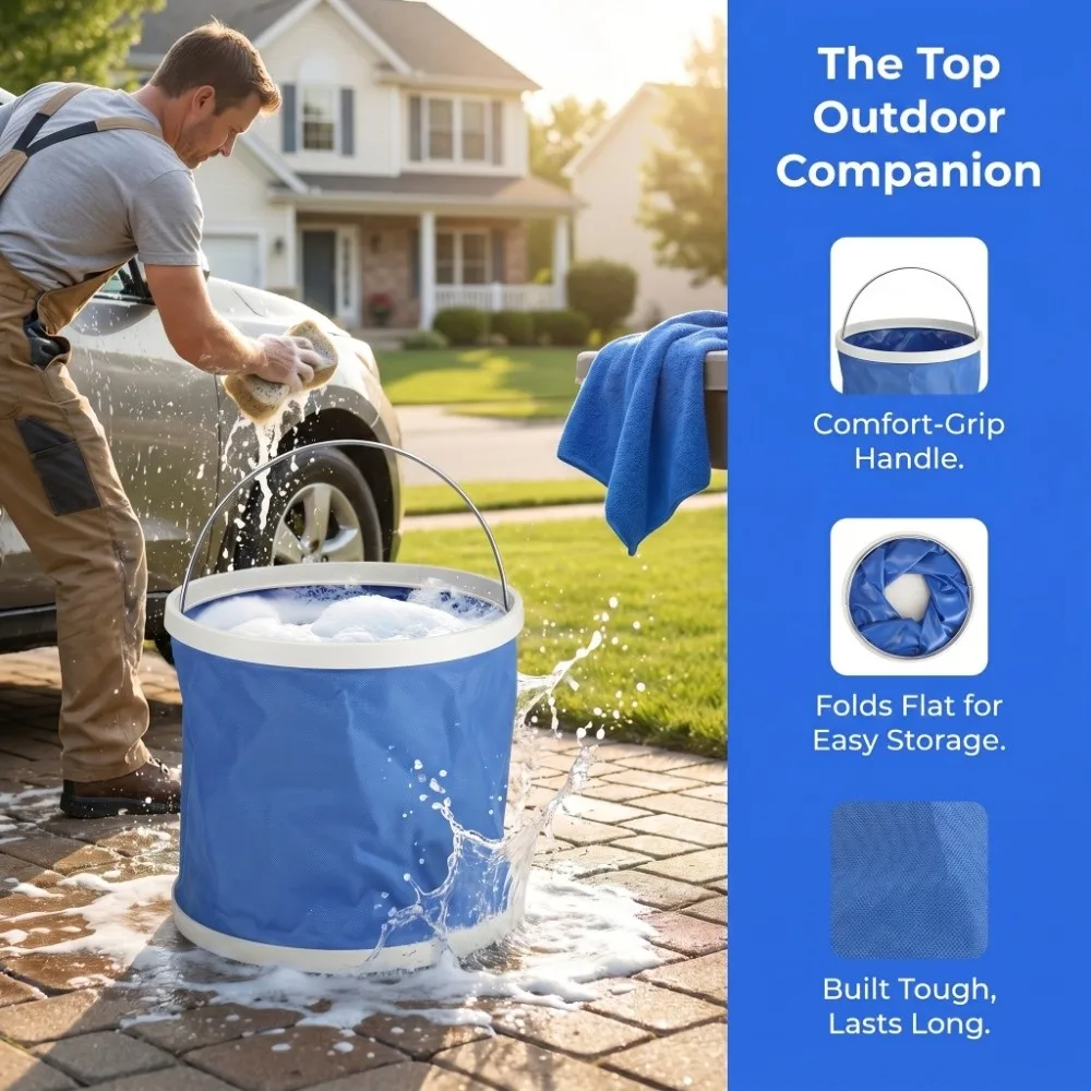 Easy Carry Oxford Cloth Folding Bucket Waterproof Foldable Water Bucket Lightweight Telescopic Outdoor Bucket Camping
