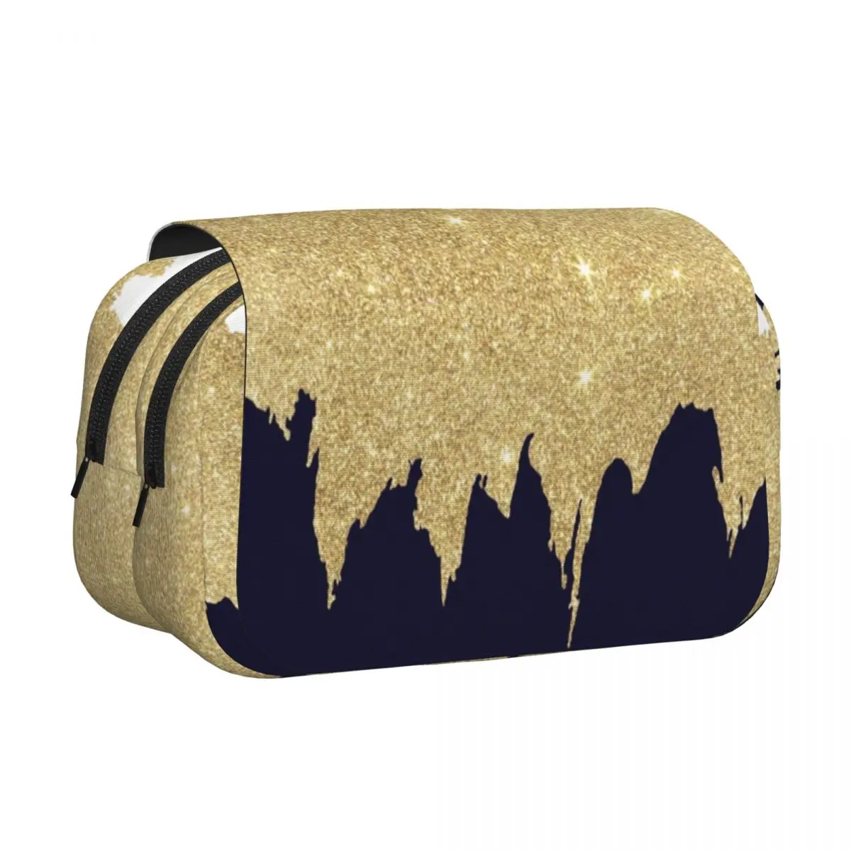 Black And Gold Glitter Pattern Pencil Cases Pen Holder Hard Shell Leather Large Storage Pen Box Pencil Bag for Boy Girl School