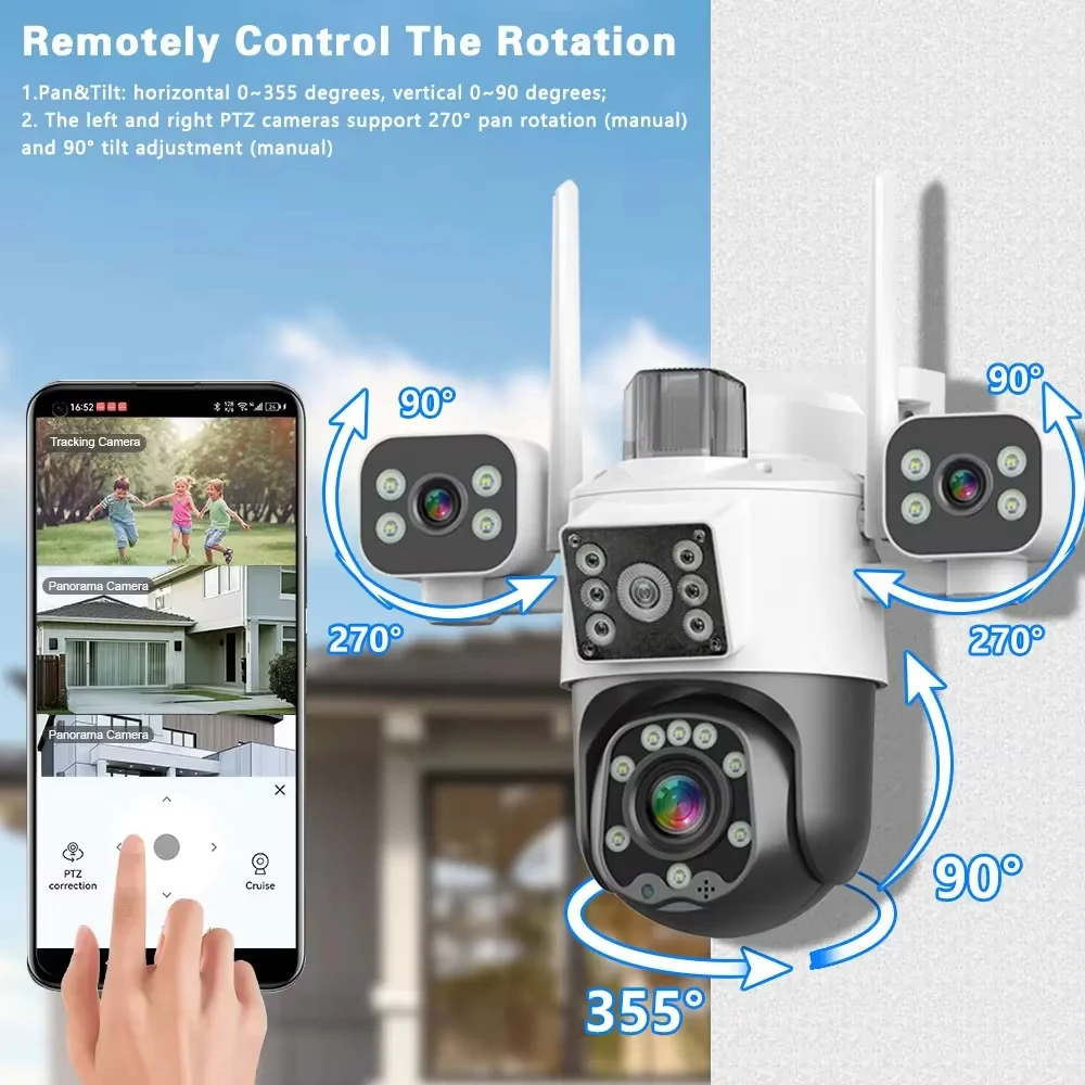 عدسة 15 ميجابكسل 3 3 شاشات فائقة الدقة مقاومة للماء 360 درجة °   كاميرا مراقبة PTZ iCSee Wifi مراقبة ذكية لاسلكية في الهواء الطلق CCTV