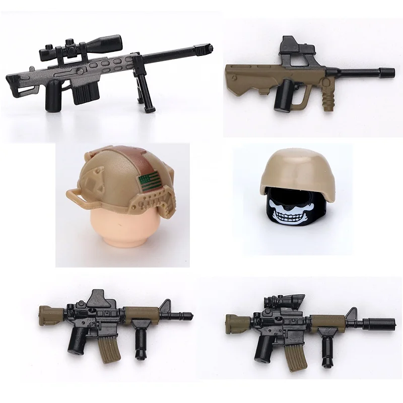 US military Helmet Soldier Sniper rifle MOC Military Police Swat Weapons Brick City building blocks min Toy figures playmobil