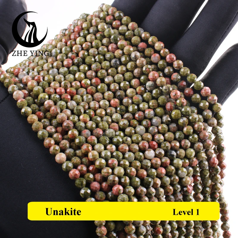 4mm Faceted Natural Unakite Beads Small Tiny Loose Gemstone Beads for Jewelry Making DIY Bracelet Accessories