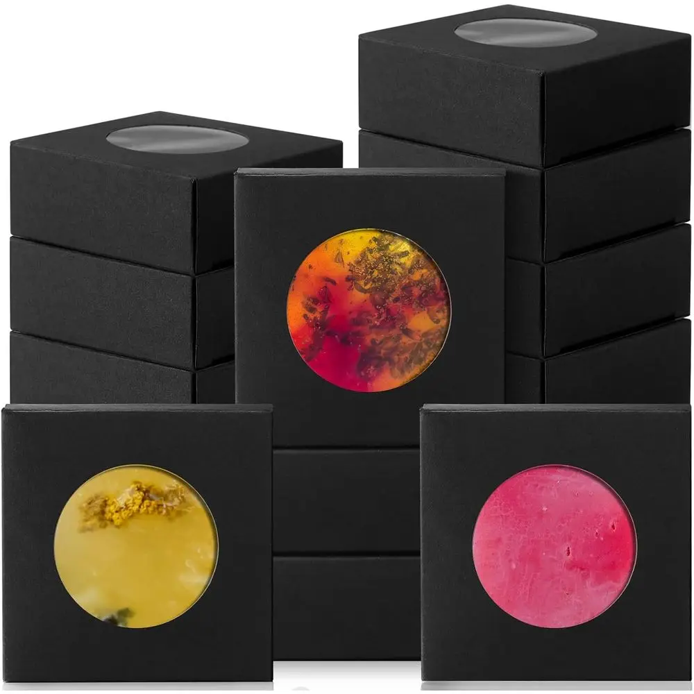 

100 Pcs Soap Boxes or Homemade, 3 x 3 x 1.2 Inch Small Paper Git Packaging Boxes with Window, Git Wrappers or Soap Packaging Mg