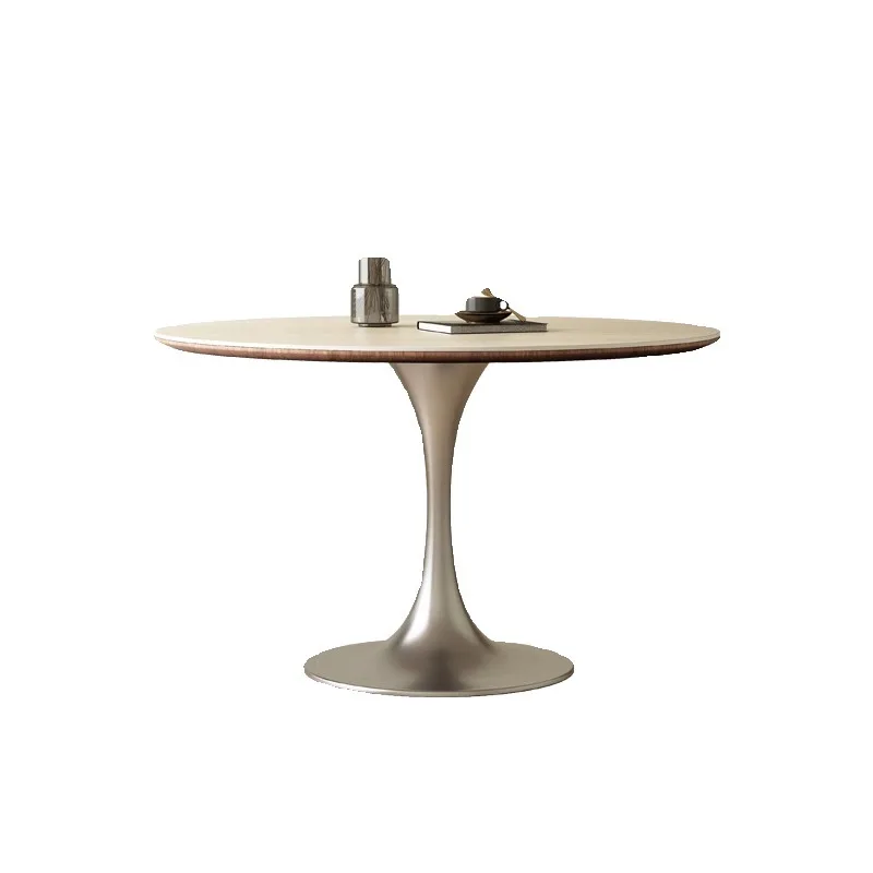 

Travertine rock slab round table household round dining table small apartment medium and ancient style round rice