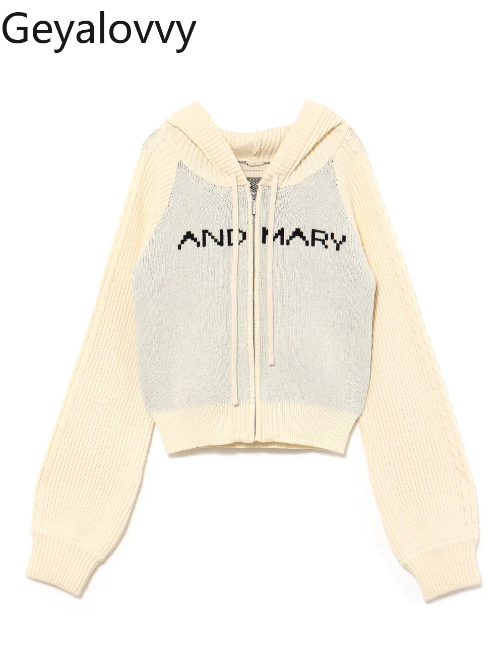

Japanese Style Autumn Winter Sweet Girl Hooded Sweater Coat Fashion Versatile Letter Short Knitted Zipper Cardigan Top