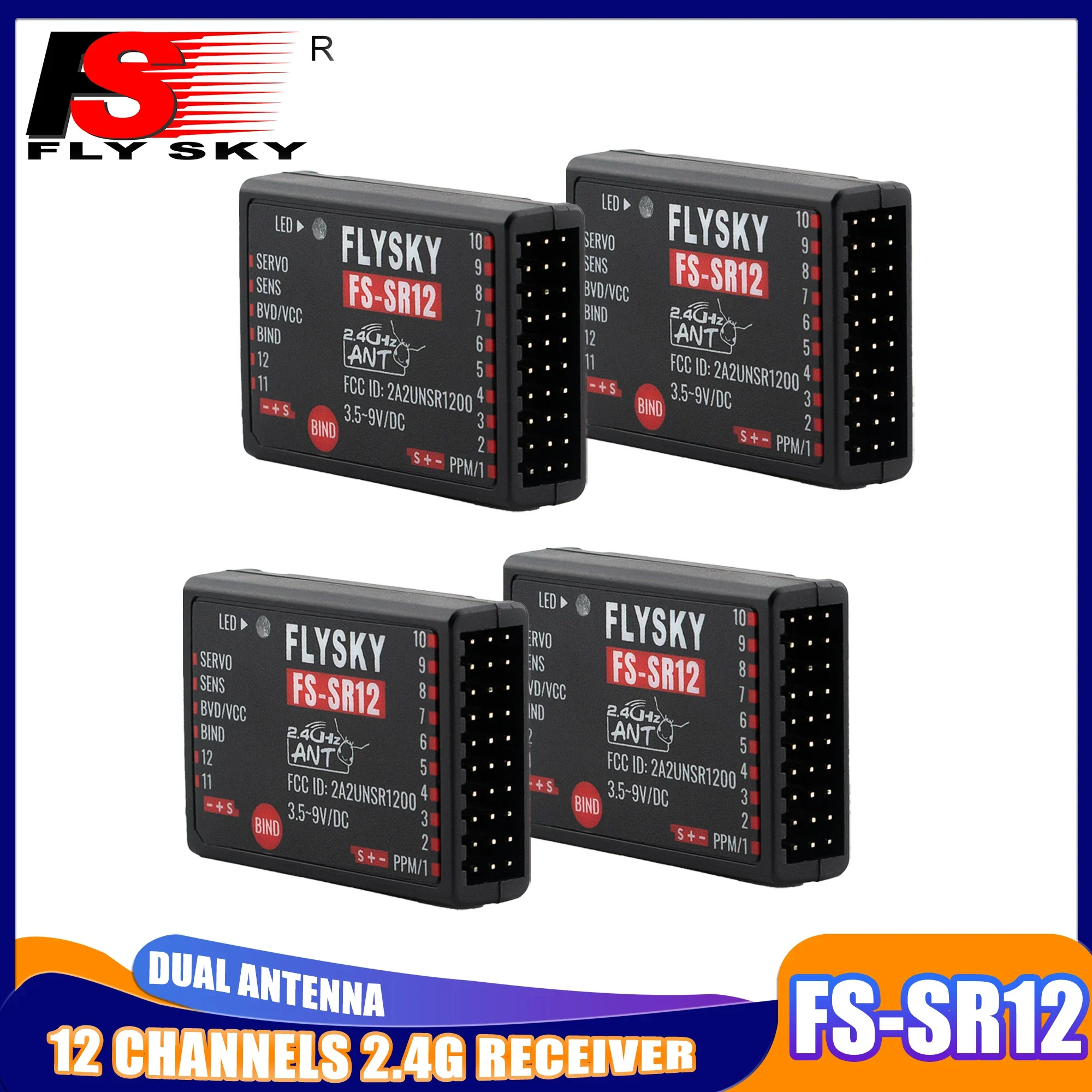 

FLYSKY FS-SR12 12CH 2.4G Receiver Dual Antenna for RC Fixed Wing Car Boat Robot Model Toy Protocol Transmitter FS-ST8