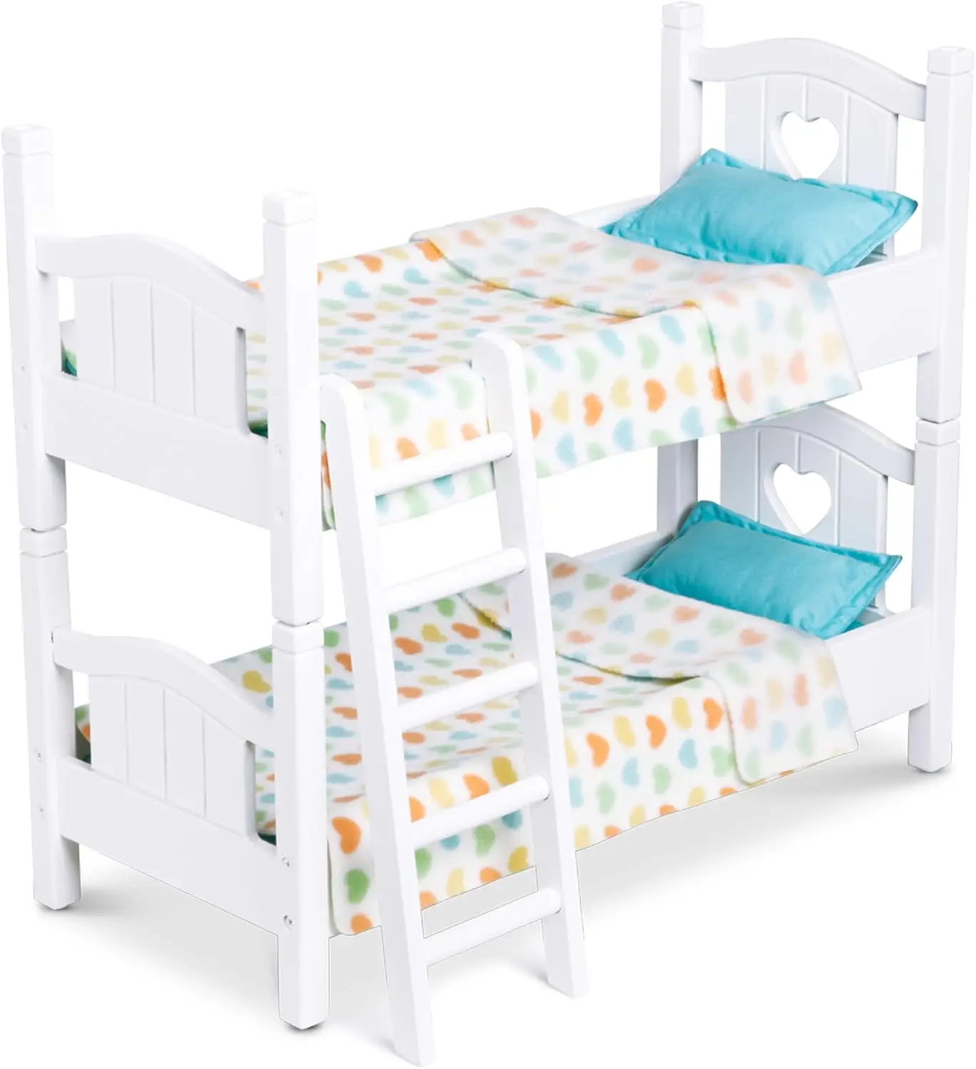 Wooden Play Bunk Bed for Dolls up to 18 inches-Stuffed Animals - White ( 17.4”H x 9.1”W x 20.7”L Assembled and Stacked)