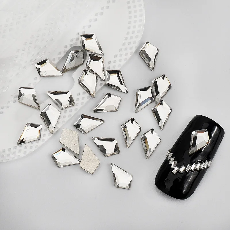 wholesale100pcs White Clear different shaped Crystal Sleek Rhinestone 3D Manicure Nail Art Decoration Charms Jewelry