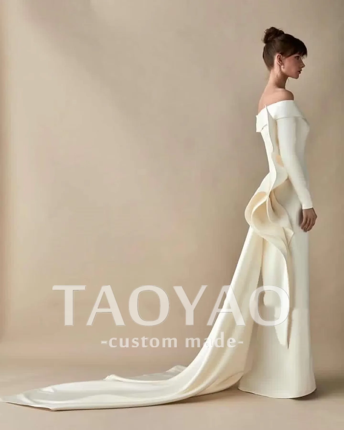 White Off Shoulder Luxury Formal Evening Dresses Sheath Long Sleeves Side Slit Floor Length Elegant Prom Gowns Party Women