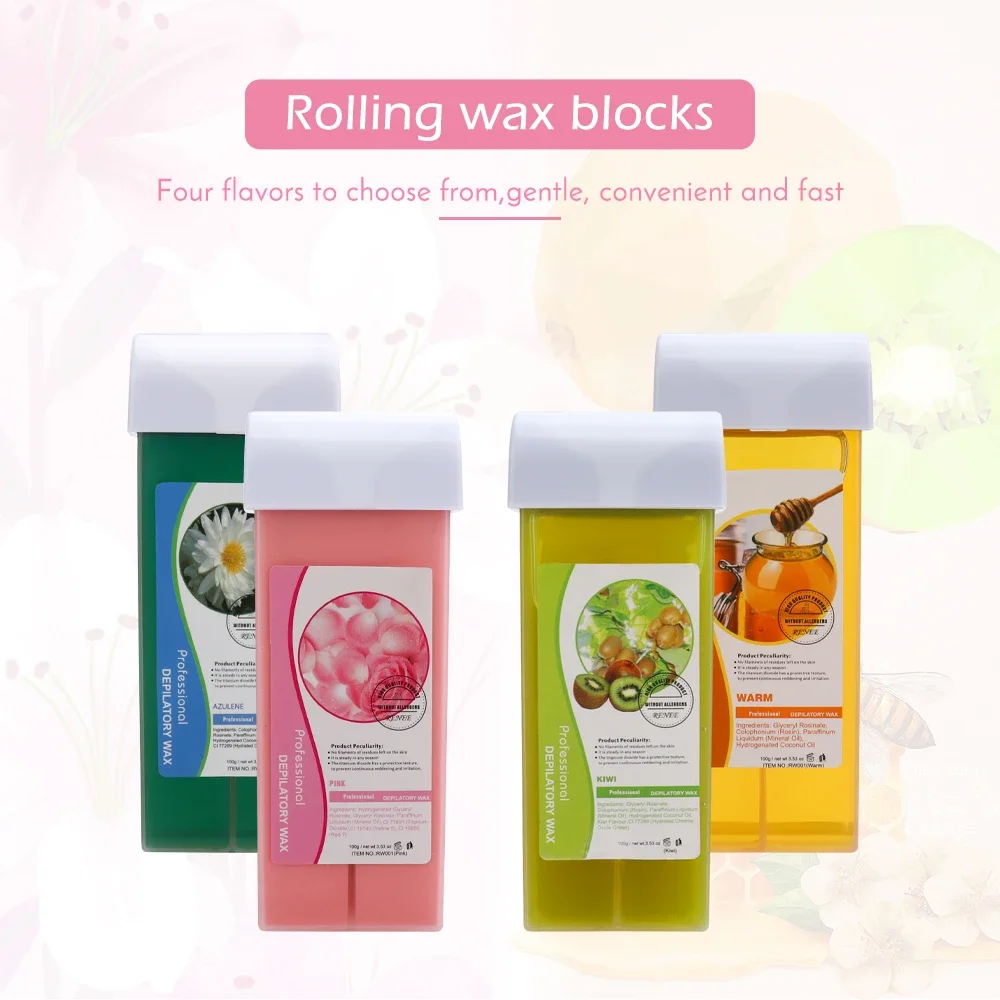 Unisex 100g Roll on Depilatory Wax Cream Hair Removal Roller Wax Heater Waxing Hot Cartridge Warmer Equipment Tool Waxing Kit