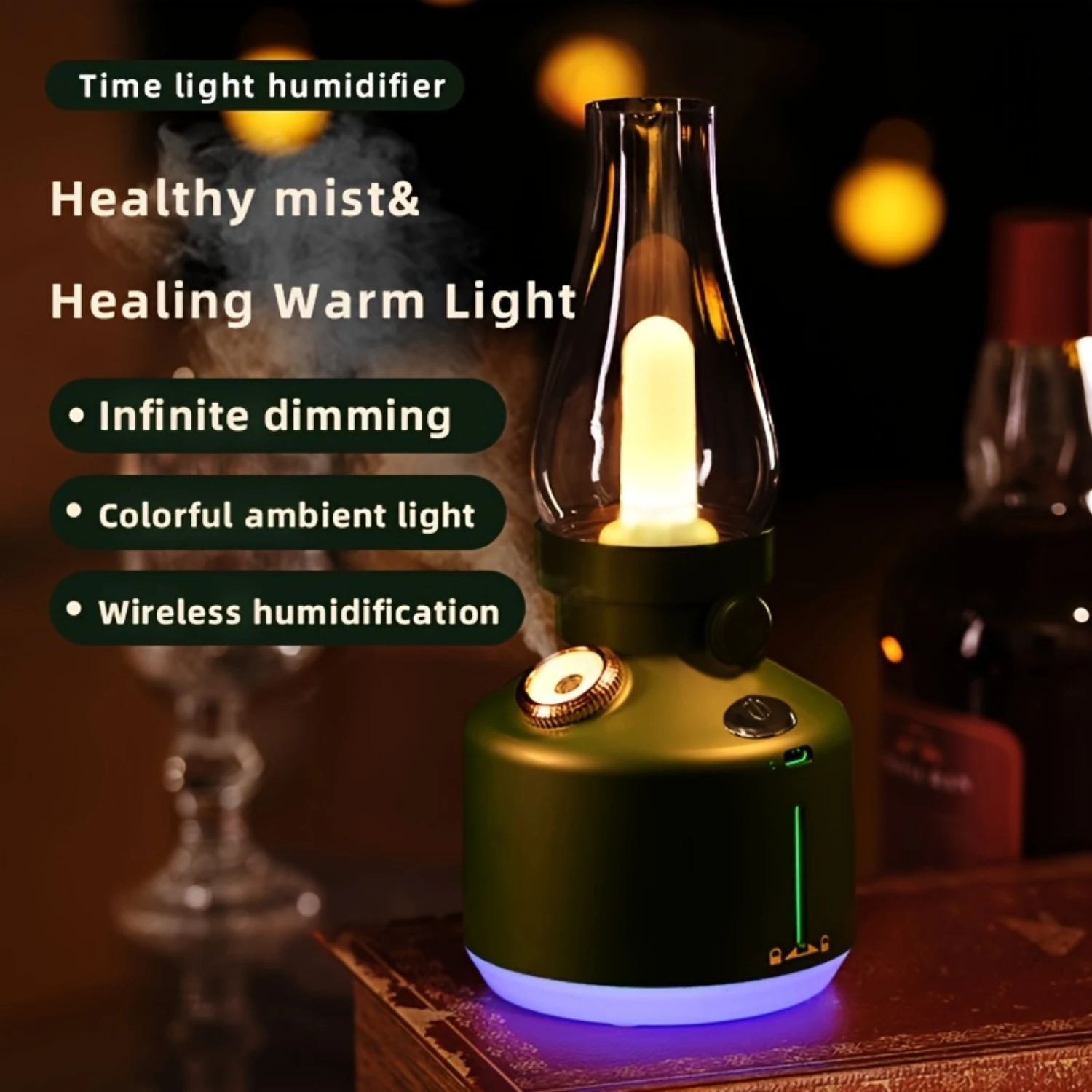 USB Retro Kerosene Lamp Humidifier  Oil Diffuser Air Conditioning Room Bedroom Office Large Capacity Silent Desktop