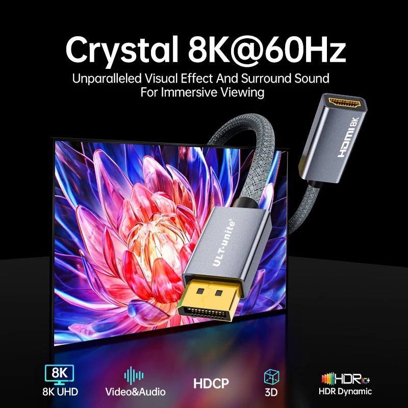 8K DP to HDMI-Compatible Adapter Display Port Cable Converter 4K240Hz For PC Laptop Projector Displayport to HDTV  Connectors