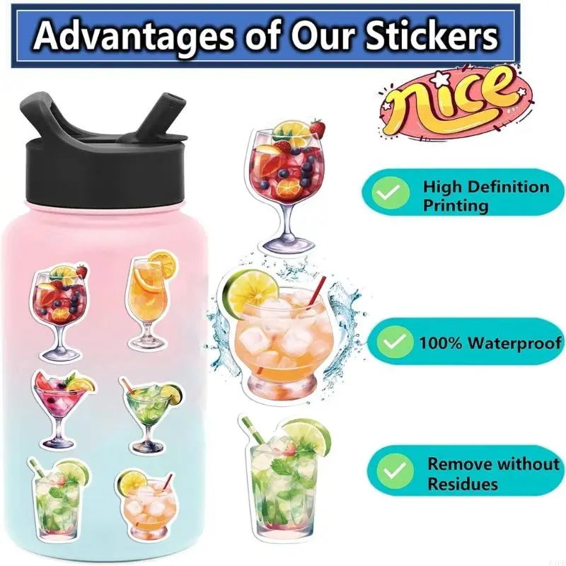 E1PF 50pcs tagliare l'adesivo per tagging Aquarelle Adesivo rimovibile Paster adesivo per bicchette per caschi Laptop liscio