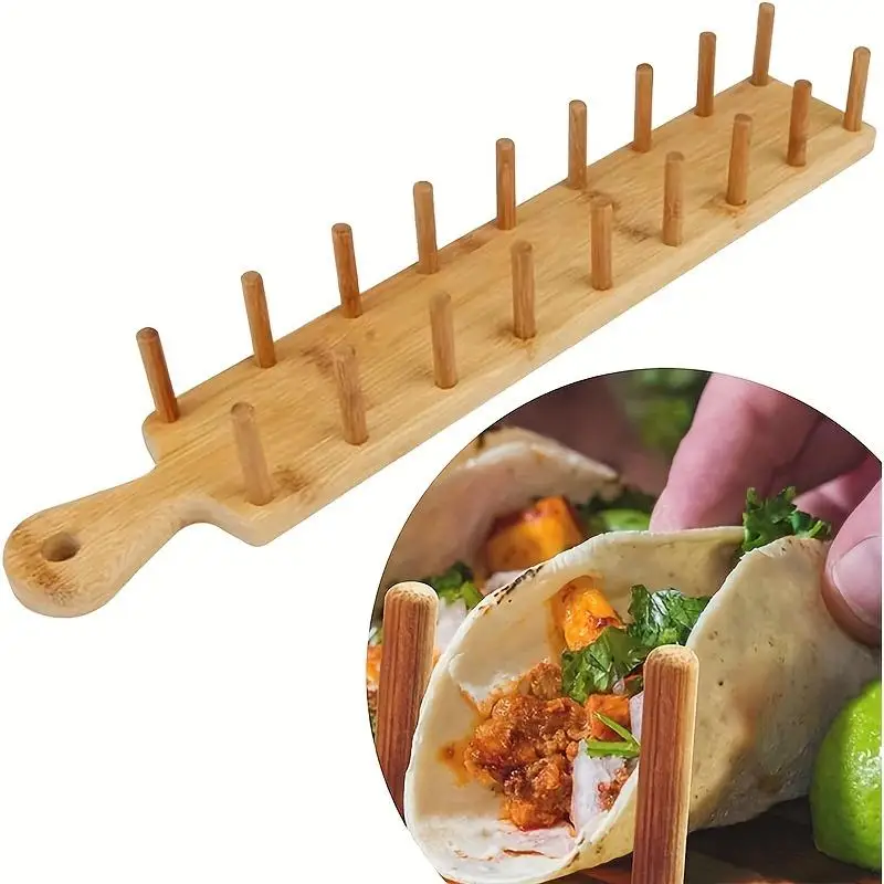 Bamboo Taco Holders Holds 8 Tacos Each Taco Tray Multi-Use Food Stands Hard Shell Tacos Rack For Kitchen Charcuterie Tortillas