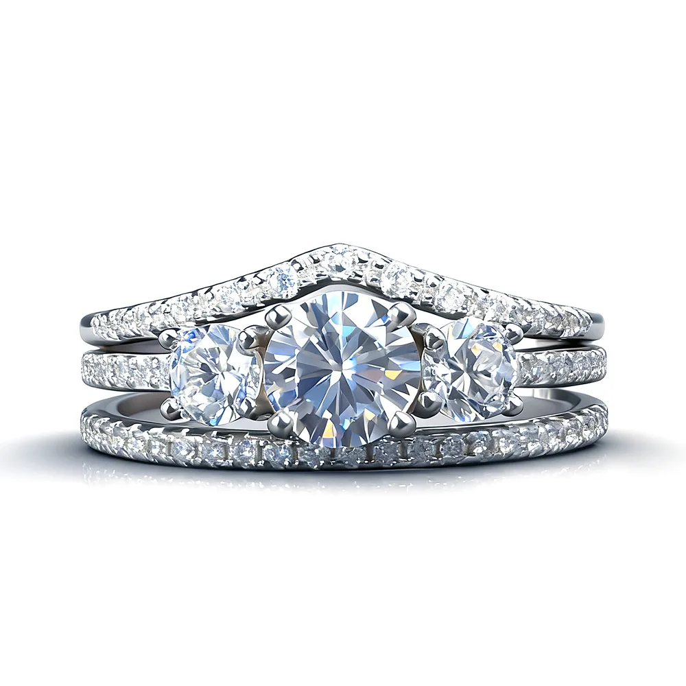 

New S925 silver three-piece stacked ring niche design high-end ring women's high-quality jewelry