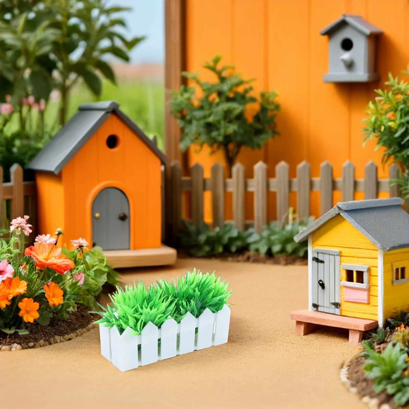

Tiny Fake Potted Plant and Simulation Fence for Dollhouse Mini Garden Fencing Artificial Bonsai Ornament Window Box Decoration