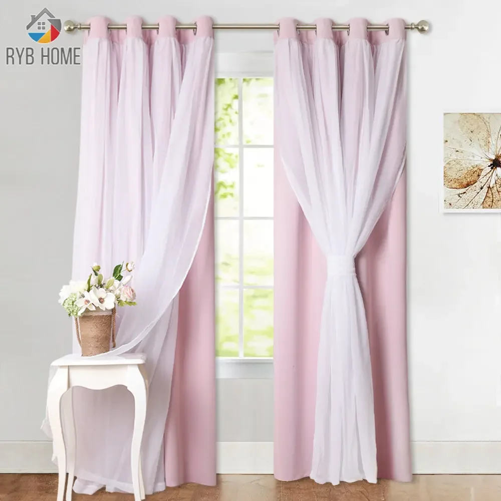 

RYB HOME Window White Sheer Voile Blackout Curtain Chrome Ring Drape Dream Style for Living Room 1 panel with 2 Tie Backs